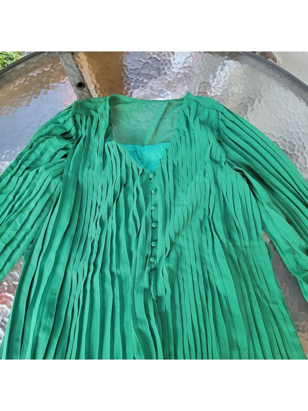 Green Pleated Jumpsuit Size S - Picture 4 of 7